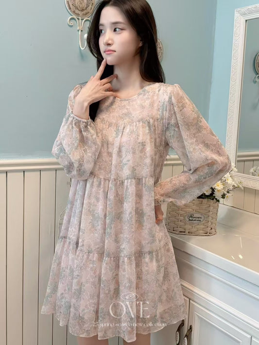 Korean APM Collection Beige Pink Flower Dress (Instock)