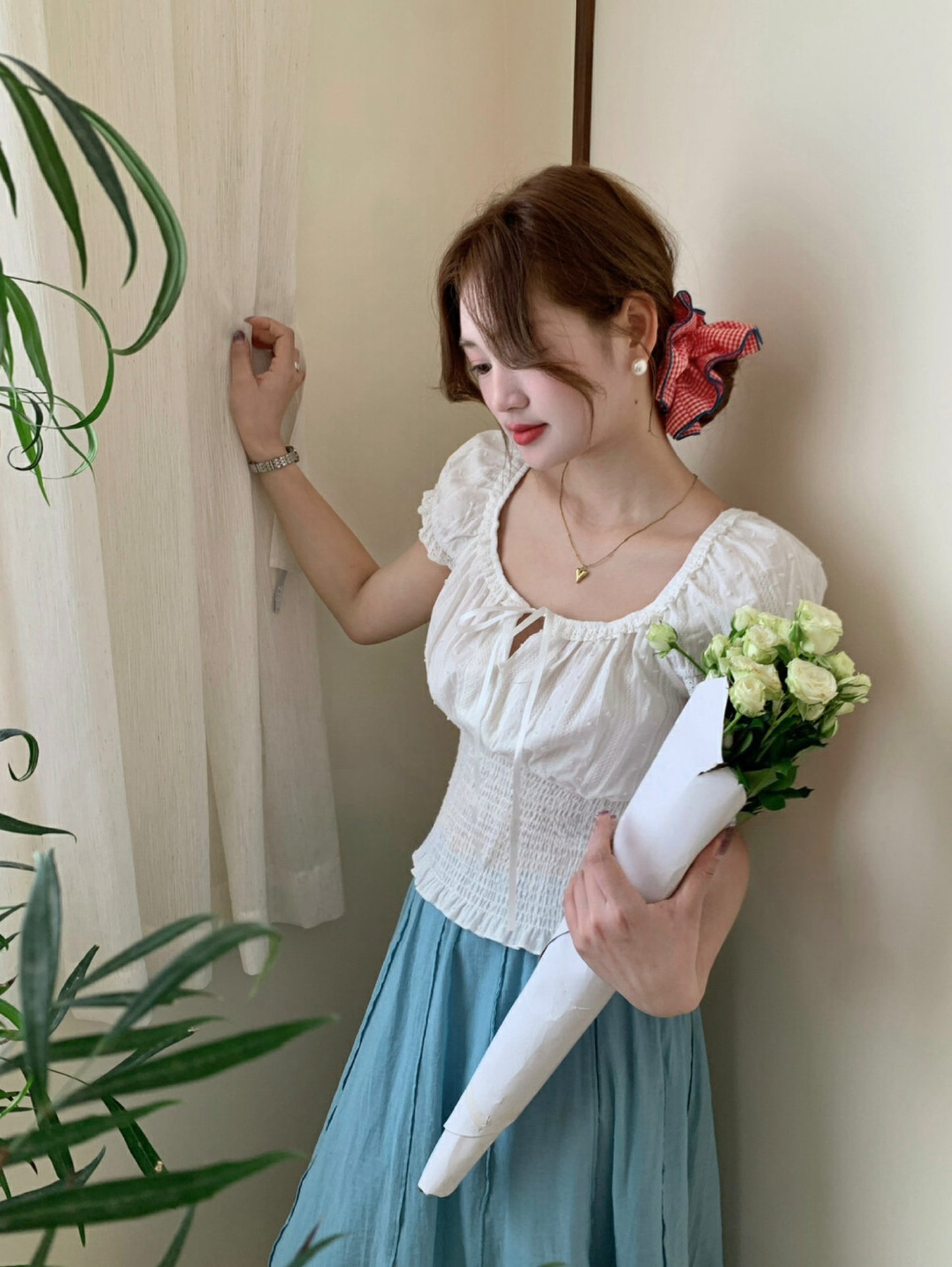 Kelly Designs U Neck White Blouse (Instock)