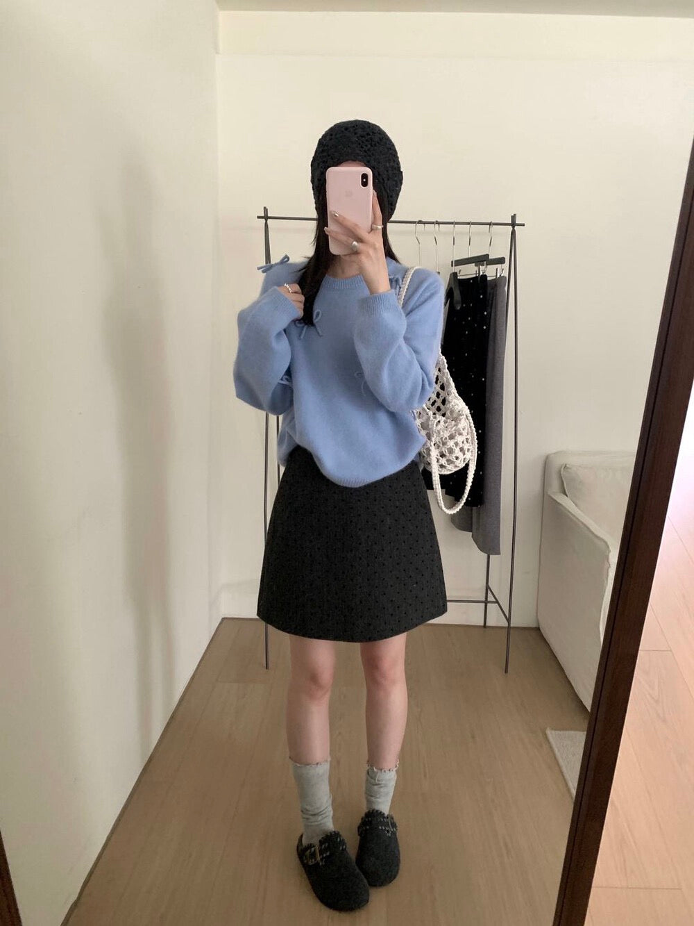 Kelly Designs Raccoon Wool Bow Knit Pullover - Red/Blue (Instock)