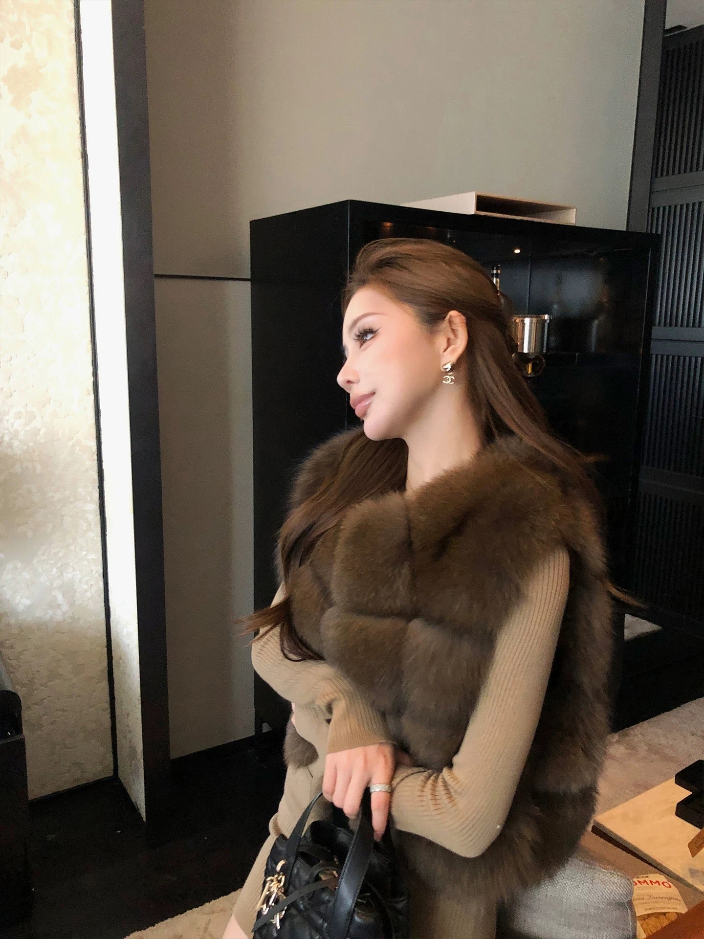 Kelly Designs Fox Fur Vest Brown Jacket (Instock)