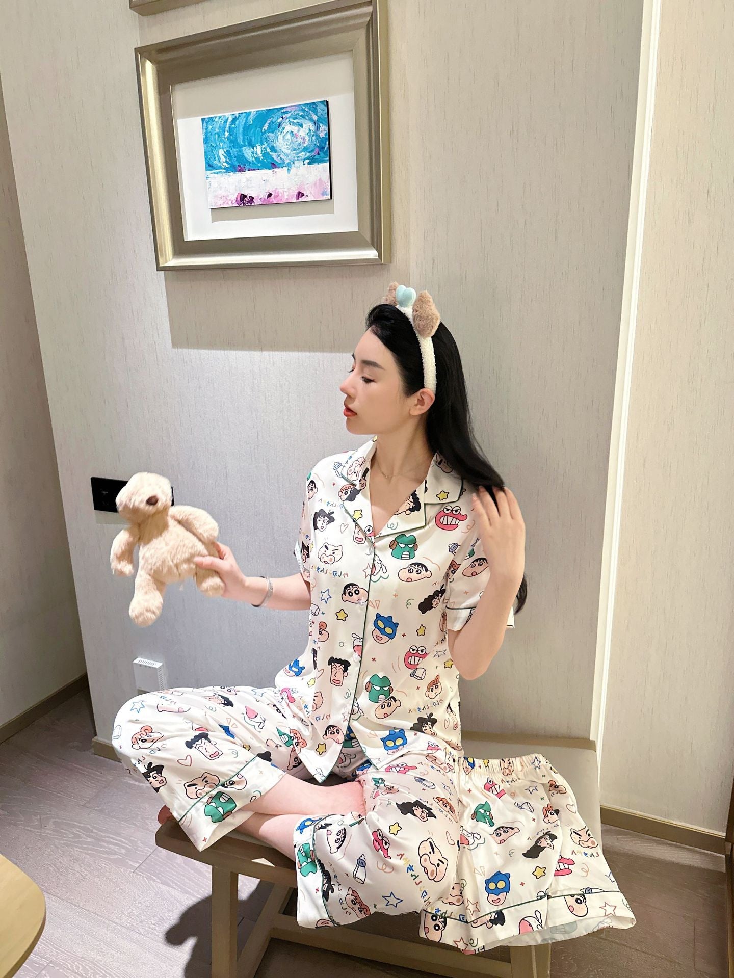 Kelly Designs Shinchan Pajama Set β Short Sleeve & Long/Short Pants 3pcs Set (Instock)