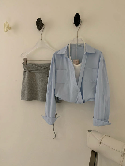 Kelly Designs 2-Piece Casual Set – Fake 2Pcs Shirt, & Mini Skirt (Instock)