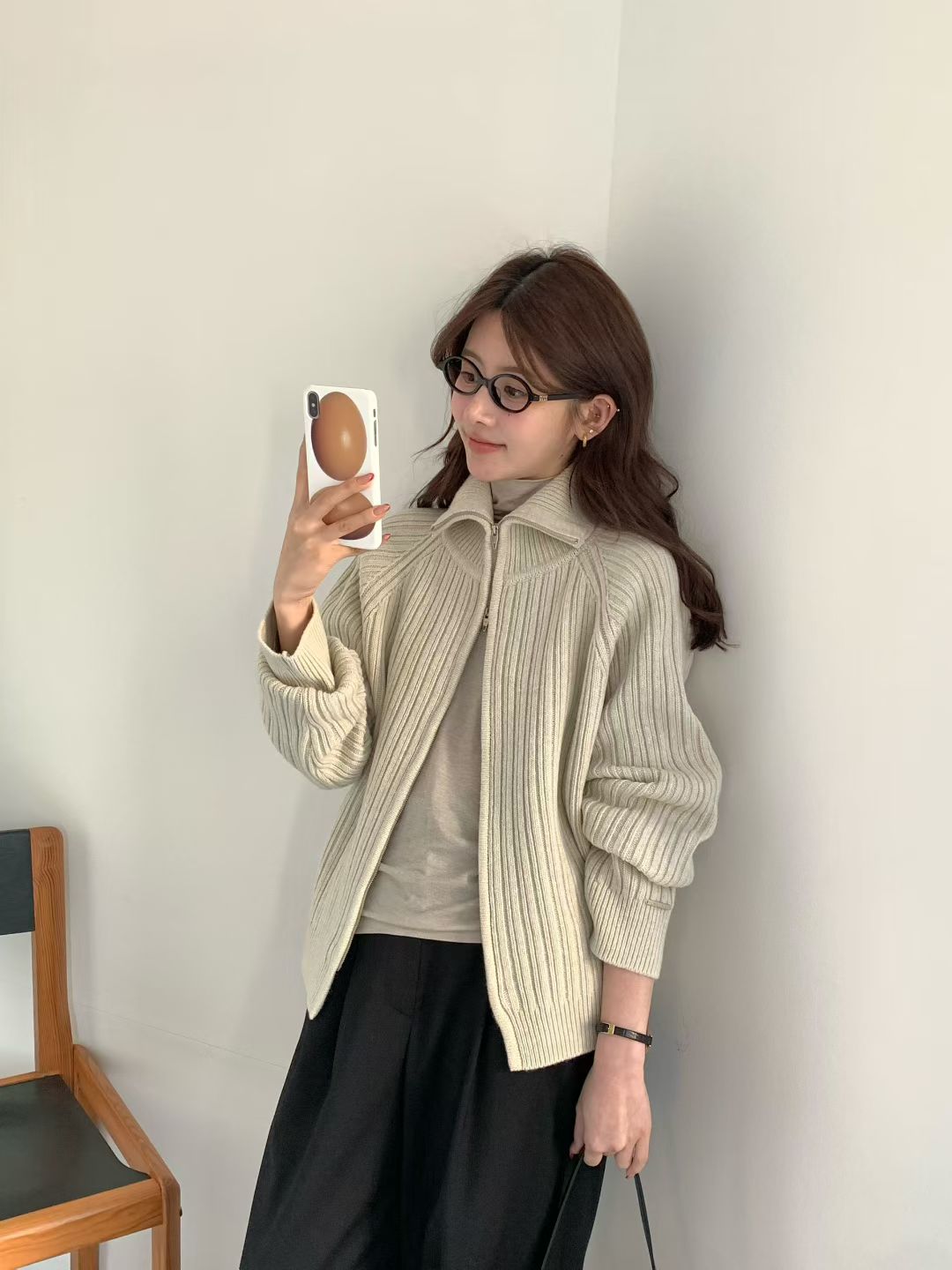 Korean APM Collection EGG SUPER FINE MERINO WOOL Zip Up Cardigan (Instock)