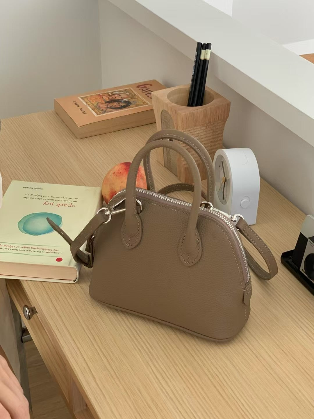 Korean APM Collection Leather Etoupe Bag (Preorder)