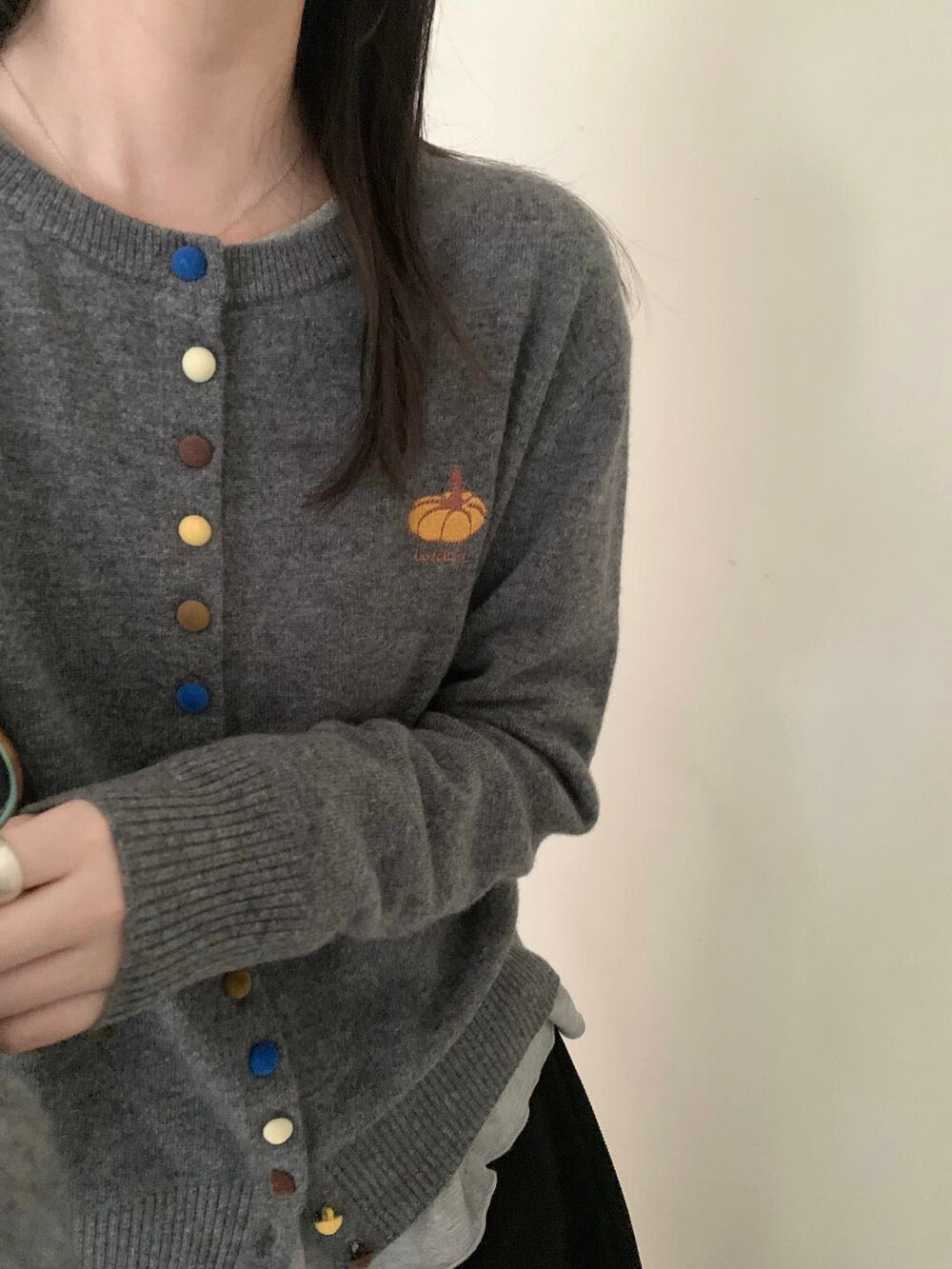 Kelly Designs Pumpkin Embroidery Wool Knit Cardigan (100% Wool) (Instock)