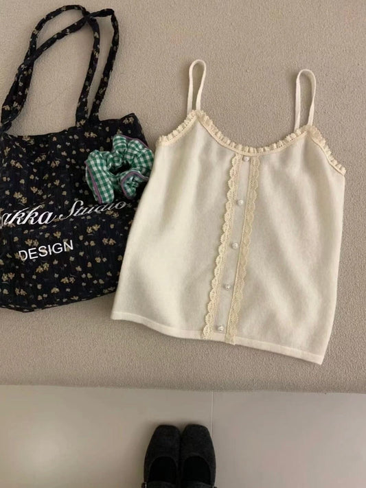 Kelly Designs Wool Lace Trim Button Cami Top (Instock)