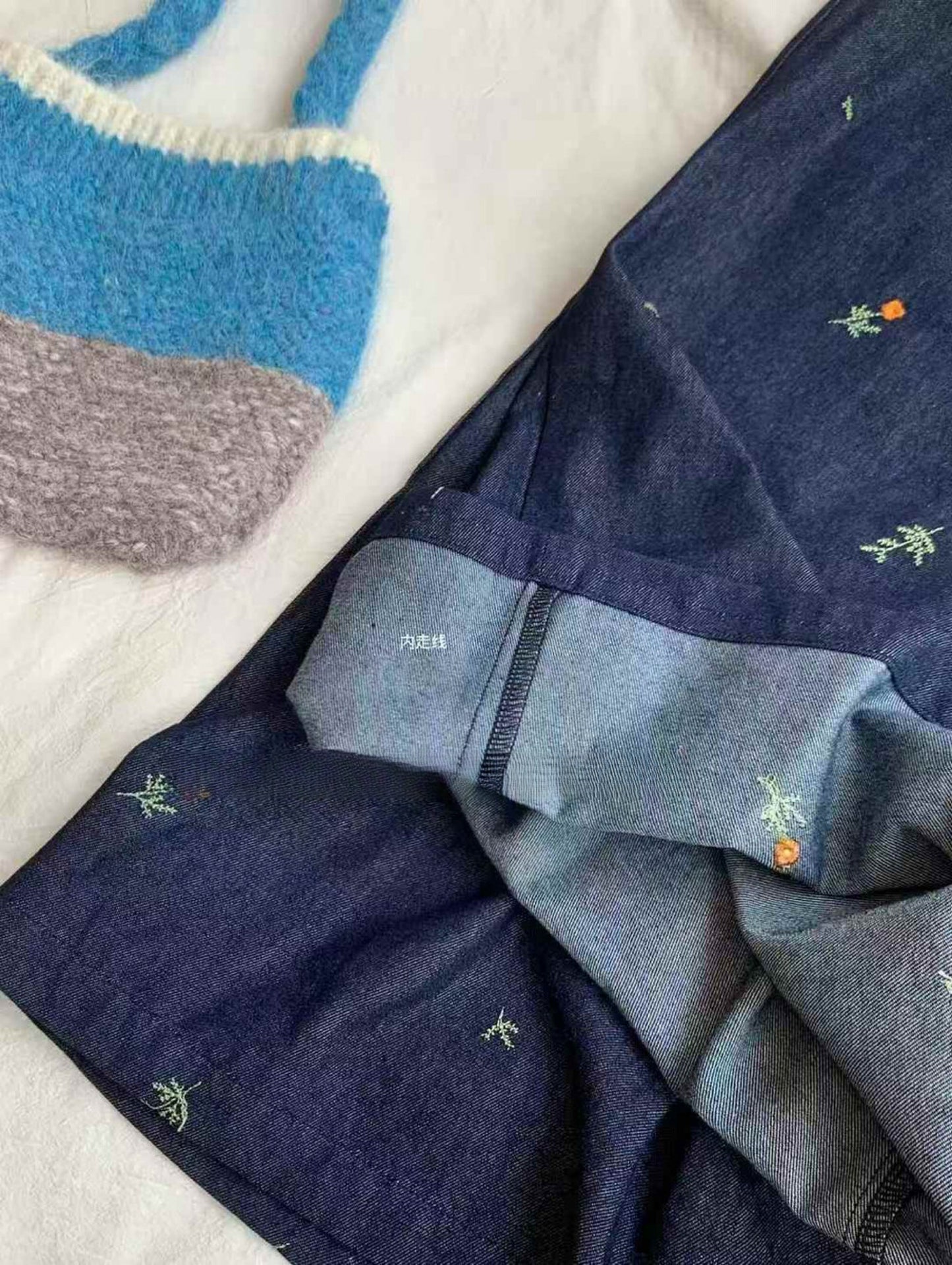 Kelly Designs Embroidery Flowers Navy Jeans (Instock)
