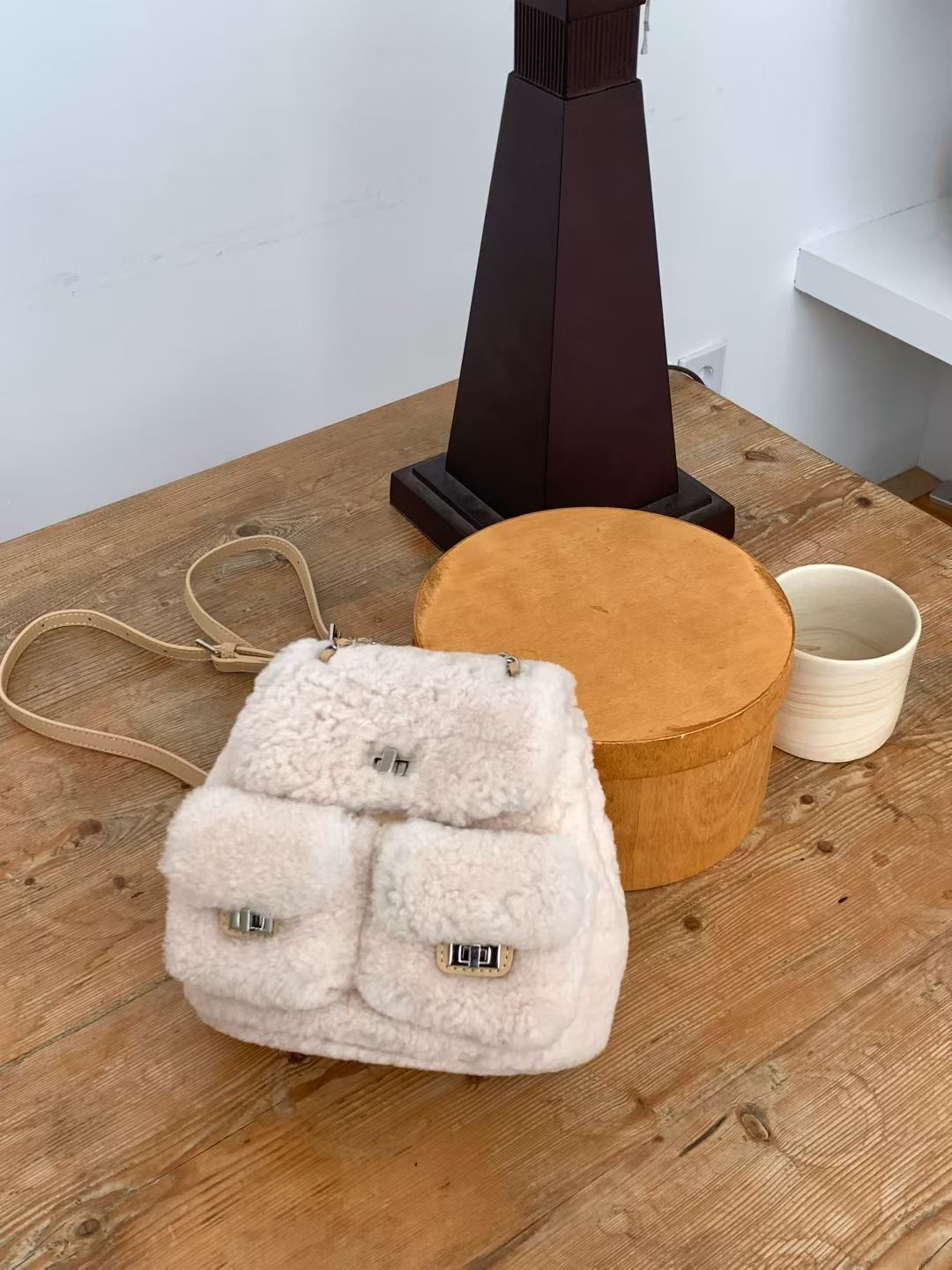 Korean APM Collection Three Colors Shearling Lampwool Backpack(Instock)