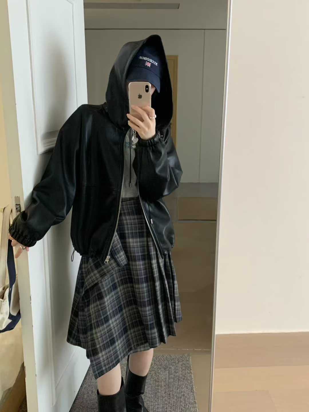 Kelly Designs PU Leather Zip-Up Hoodie Black Jacket (Preorder)