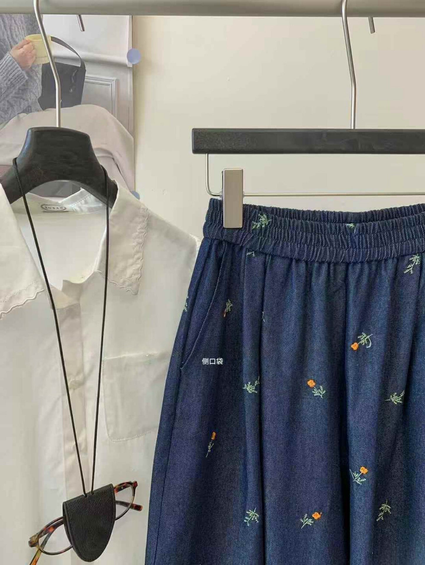 Kelly Designs Embroidery Flowers Navy Jeans (Instock)