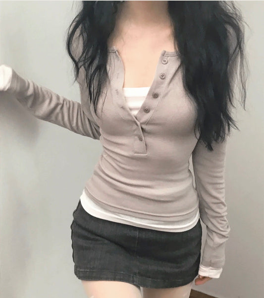 Korean Collection Fake 2Pcs Pink Top (Preorder)