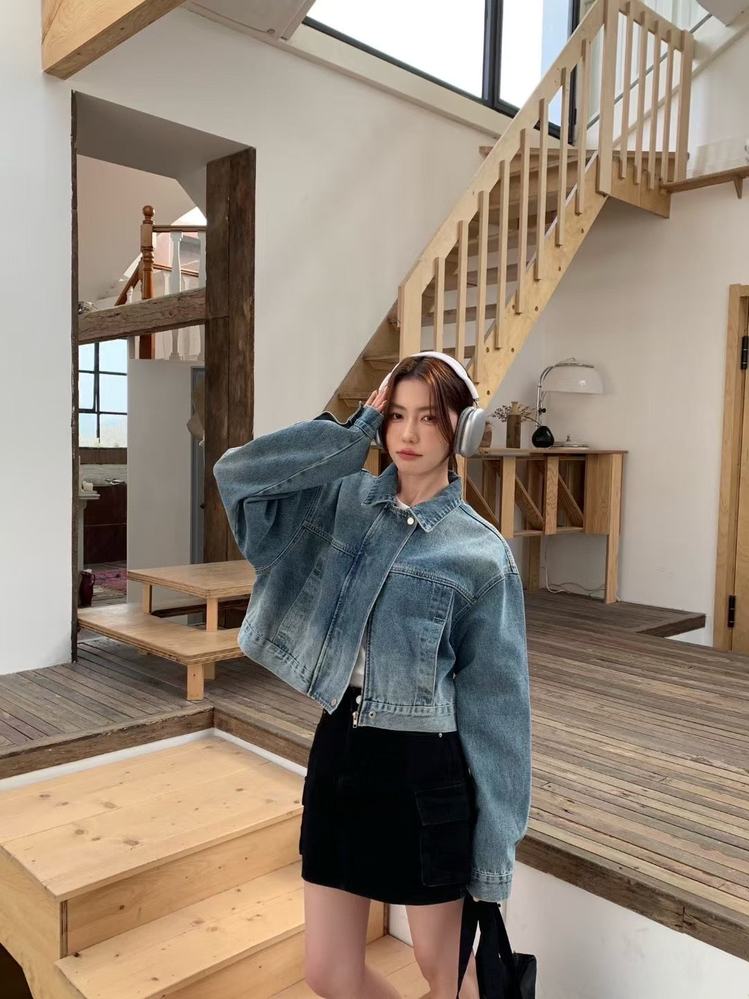 Kelly Designs Two Colors Denim Zipup Jacket (Instock)