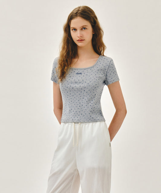 Marithe W FLOWER SLIM CROP TEE melange gray (Instock)