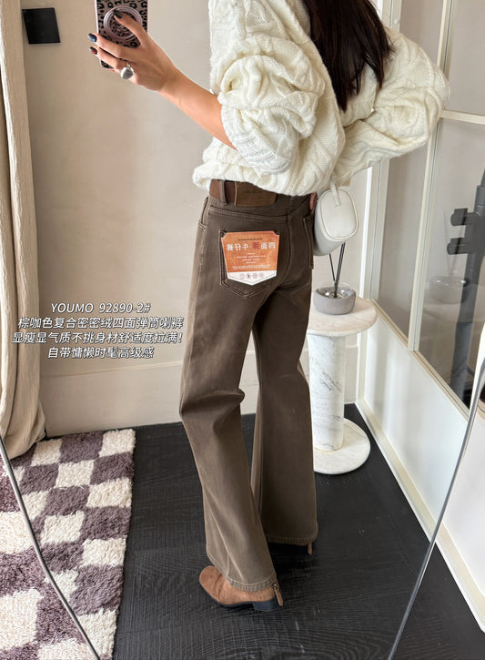 Kelly Designs Fleece-Lined Denim Flare Jeans with Belt (Instock)