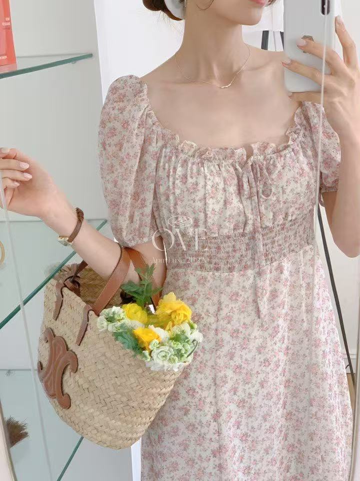 Korean APM Collection Beige Flower Dress (Instock)