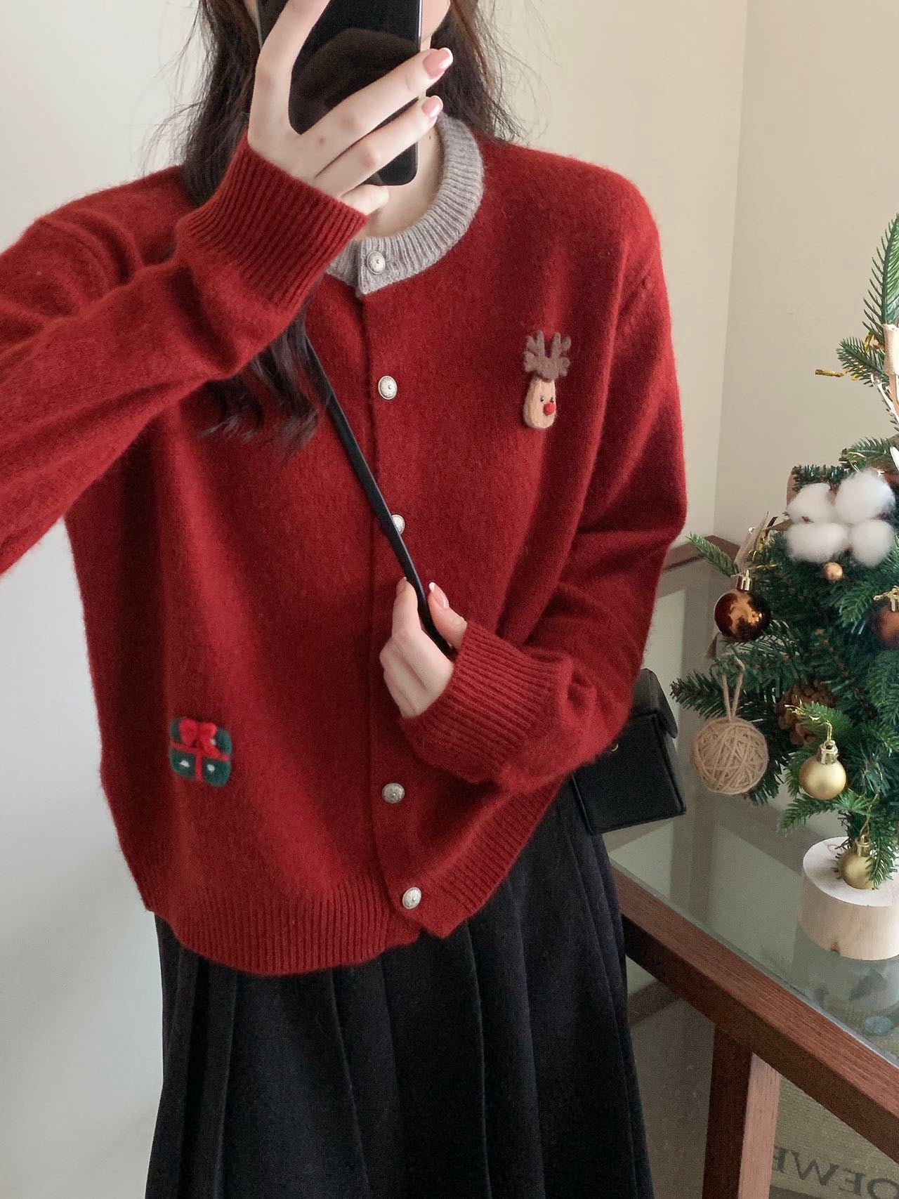 Kelly Designs Christmas Deer Red Cardigan (Instock)