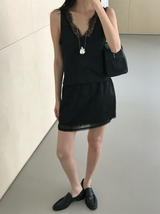 Korean APM Collection Lace Top and Skirt-Black (Instock)