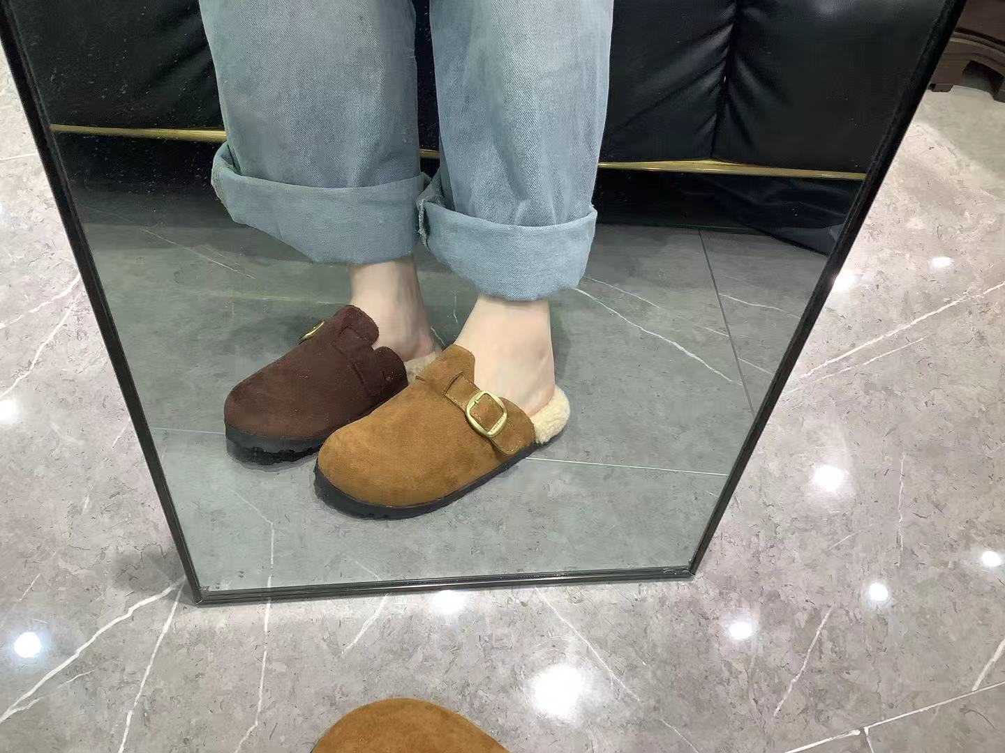 Kelly Designs Winter Suede Buckle Clogs with Faux Shearling Lining Shoes (3 Colors) (Instock)