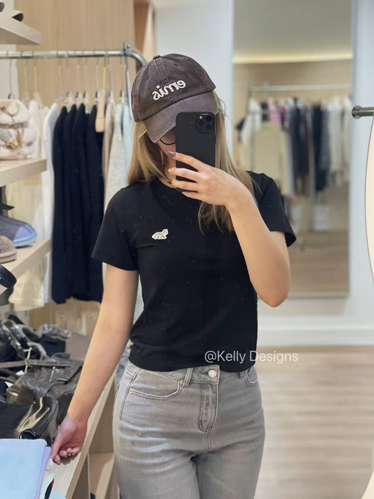 Korean Collection Nerdy Emboridery Tshirt Black (Instock)