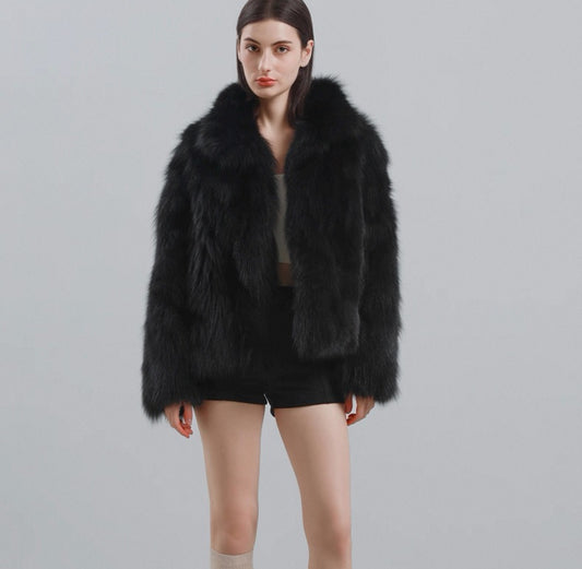 Kelly Designs Fox Fur Black Jacket- 2Ways with High Neck/Round Neck (Instock)