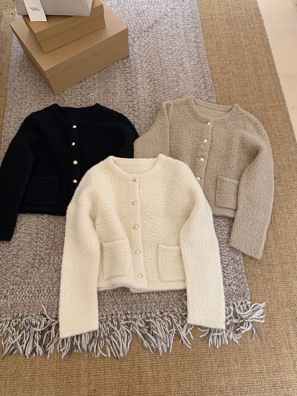 Kelly Designs Gold Buttons Wool Three Colors Cardigan (Instock)