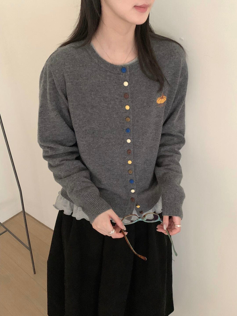 Kelly Designs Pumpkin Embroidery Wool Knit Cardigan (100% Wool) (Instock)