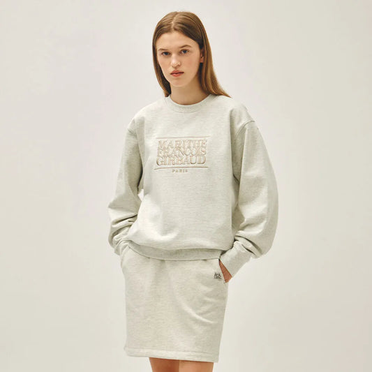 Marithe W Embroidery Classic Logo Sweatshirt Oatmeal(Instock)