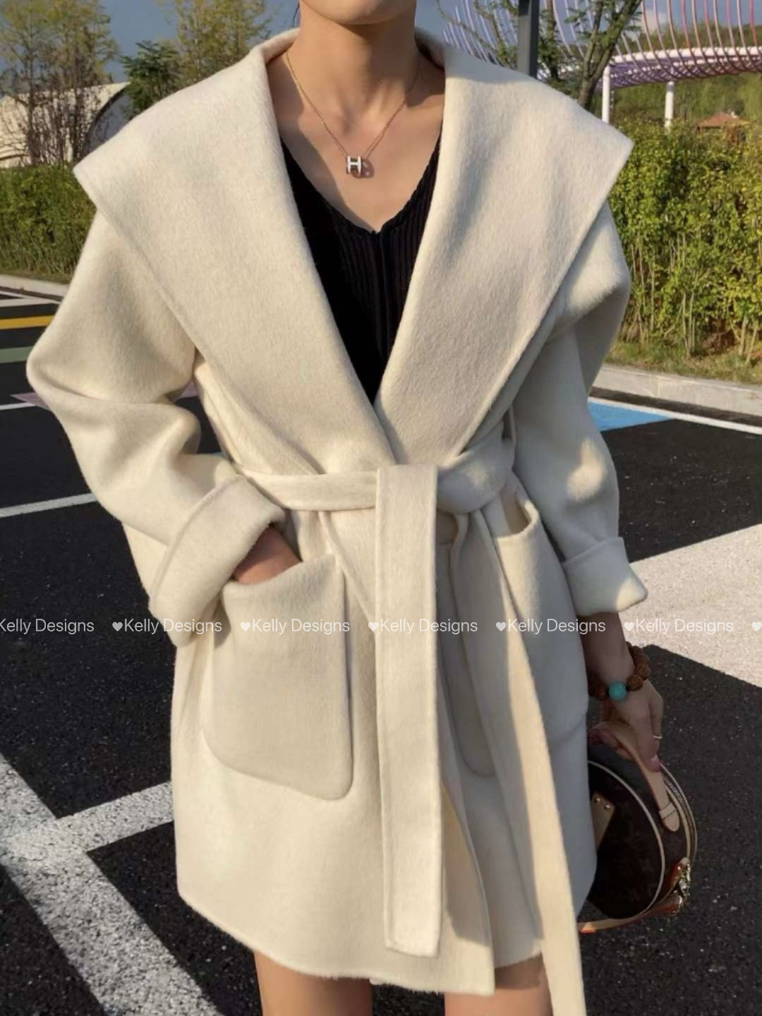 Kelly Designs short hooded wool coat (Instock)