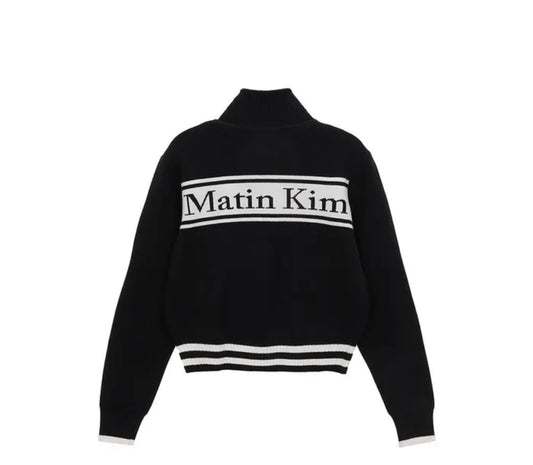 Matin Kim zip LOGO KNIT CARDIGAN IN Black (Instock)