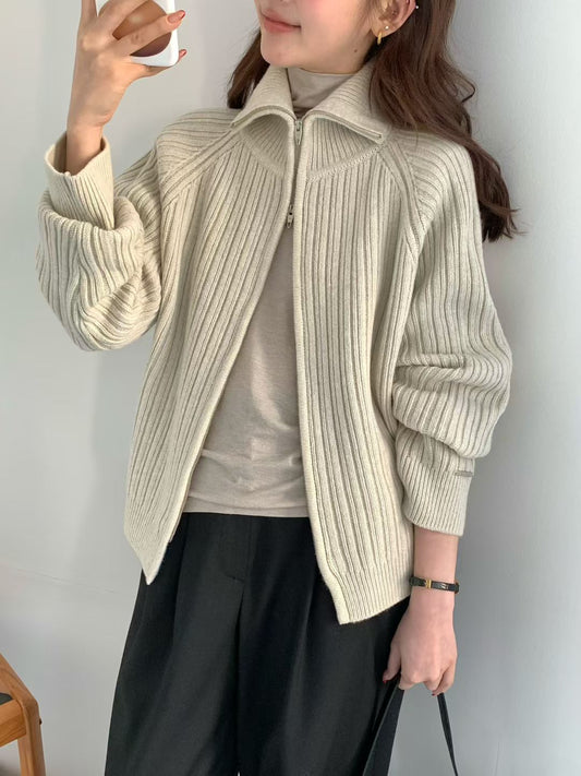 Korean APM Collection EGG SUPER FINE MERINO WOOL Zip Up Cardigan (Instock)