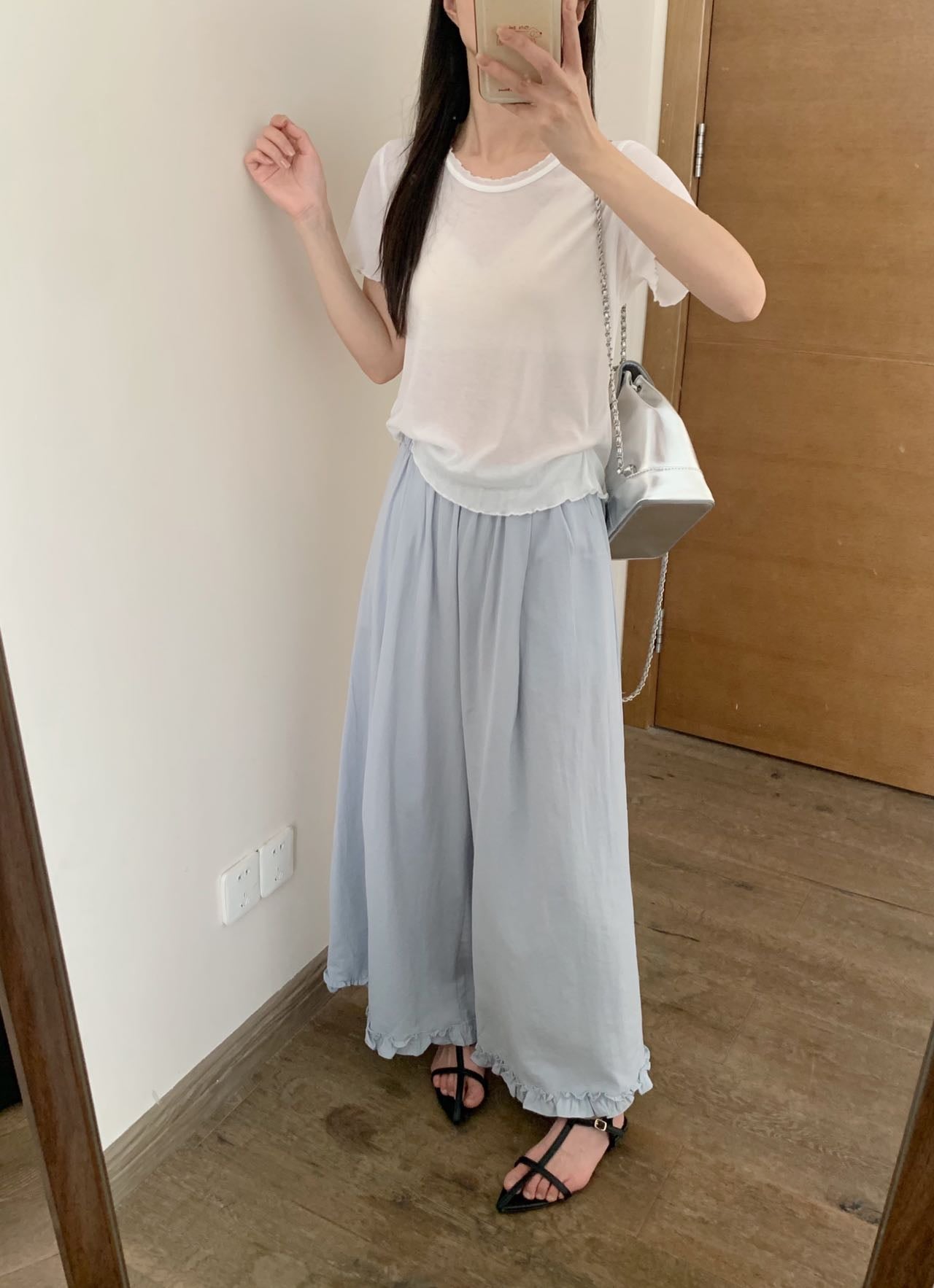 Kelly Designs Linen Lace Wide-Leg Blue Pants (Instock)