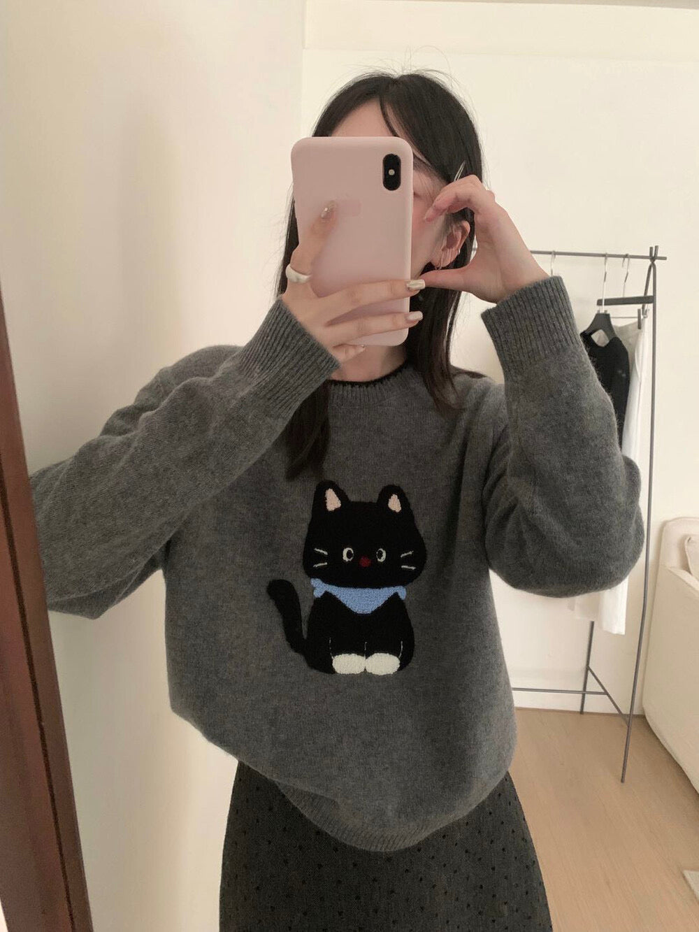 Kelly Designs “Coal Cat” Embroidery Wool Knit (100% Wool) (Instock)