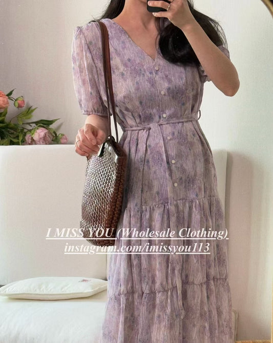 Korean APM Collection I Miss You Purple Flower Dress (Instock)