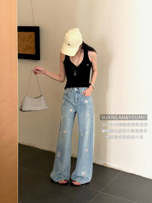 Kelly Designs Four Season Embroidery Butterflies Jeans(Instock)