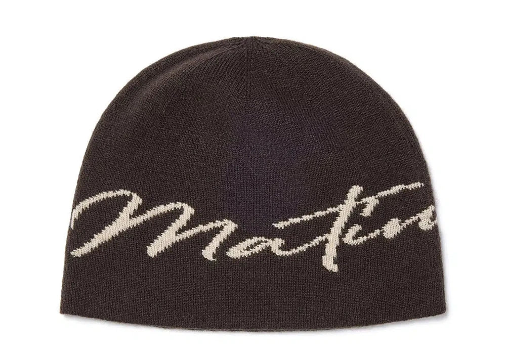 MATIN KIM MATIN LOGO SCRIPT BEANIE IN BROWN (Instock)