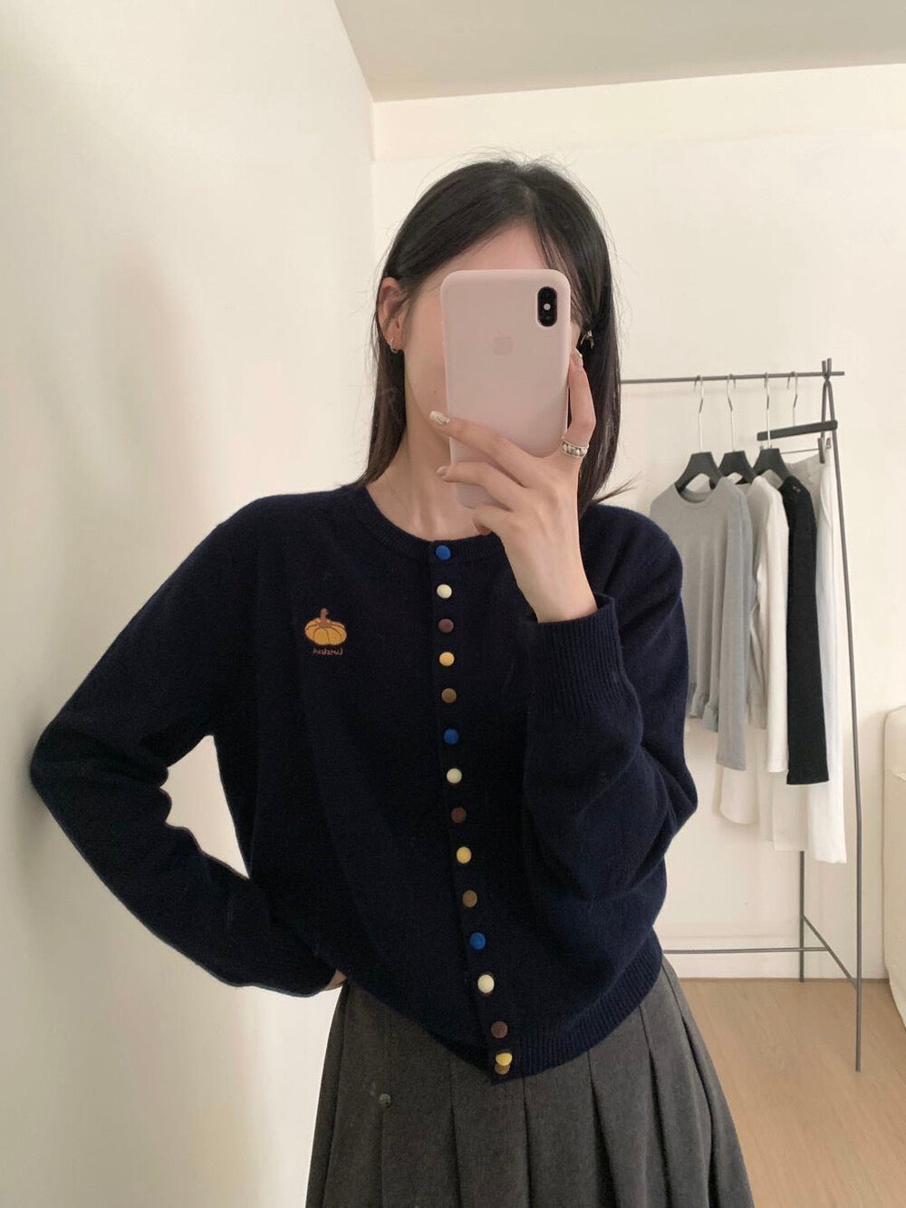 Kelly Designs Pumpkin Embroidery Wool Knit Cardigan (100% Wool) (Instock)