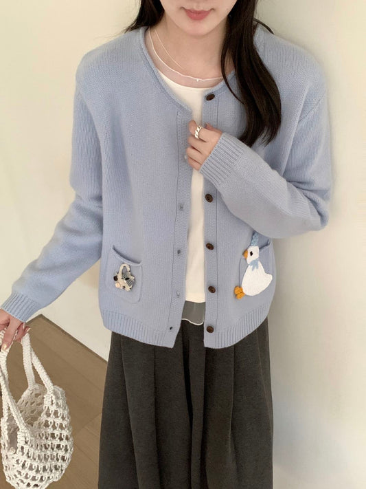 Kelly Designs Embroidery Cartoons Three Colors Wool Cardigan (Instock)