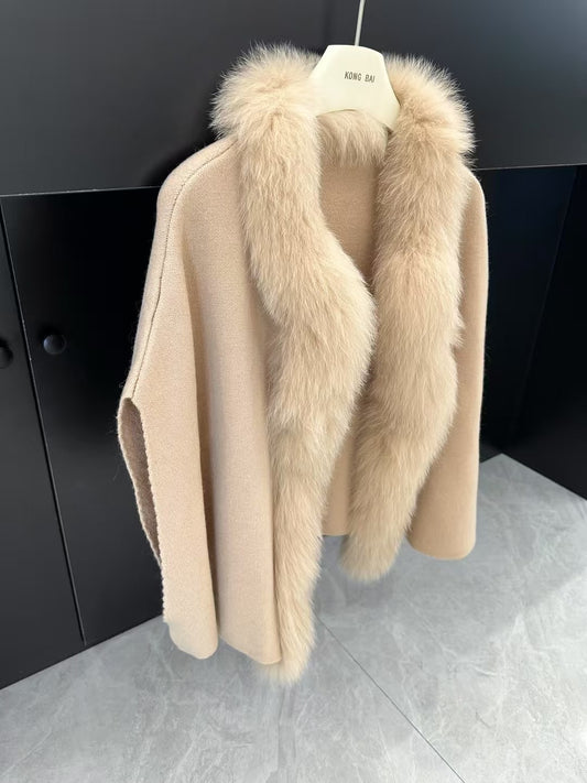 Kelly Designs Classic Fox Fur Khaki Cardigan (Instock)