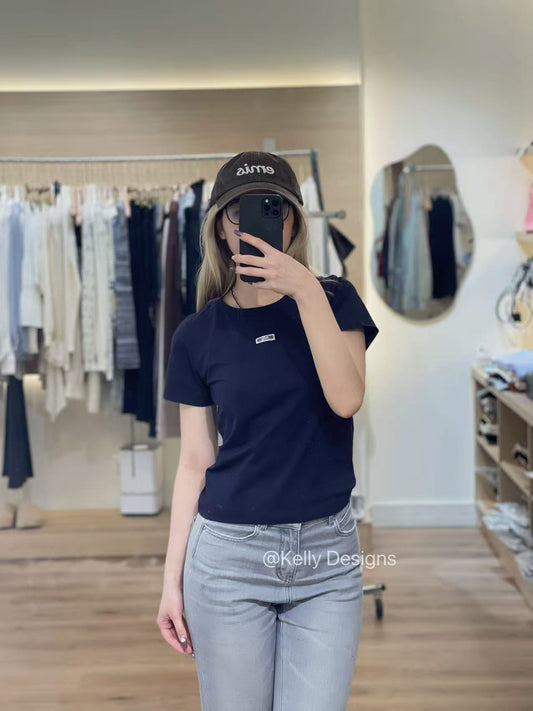 Korean Collection Nerdy Lace Tshirt Navy (Instock)