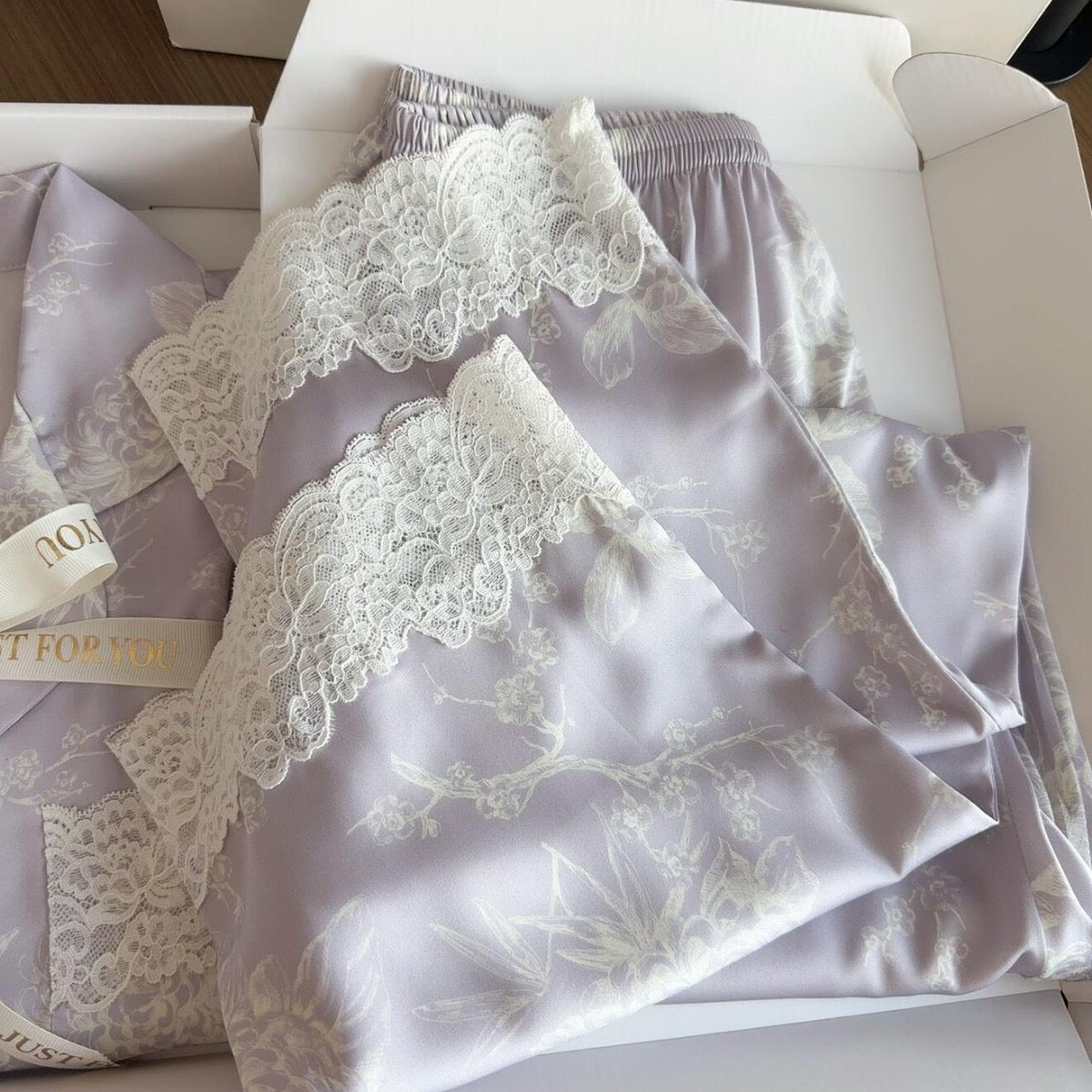 Kelly Designs Dreamy Purple Satin Pajama Set – Ice Silk & Lace Loungewear (Instock)