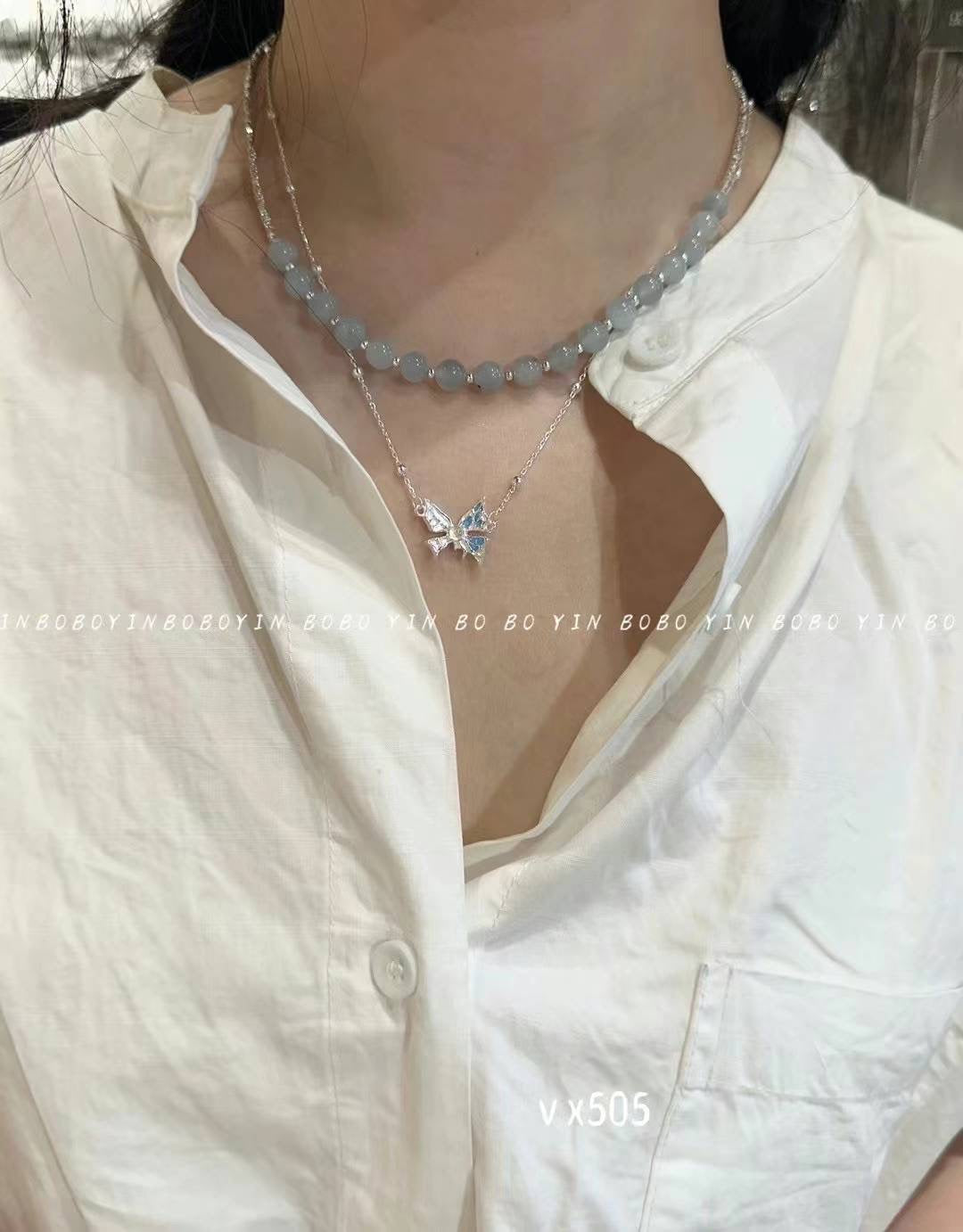 Kelly Designs Blue Crystal Silver Necklace (Instock)