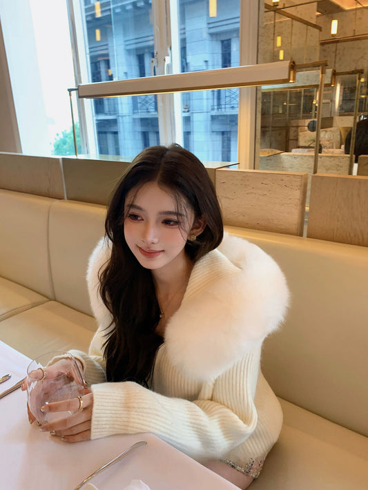 Kelly Designs Fox Fur Zip Up White Hoodie (Instock)