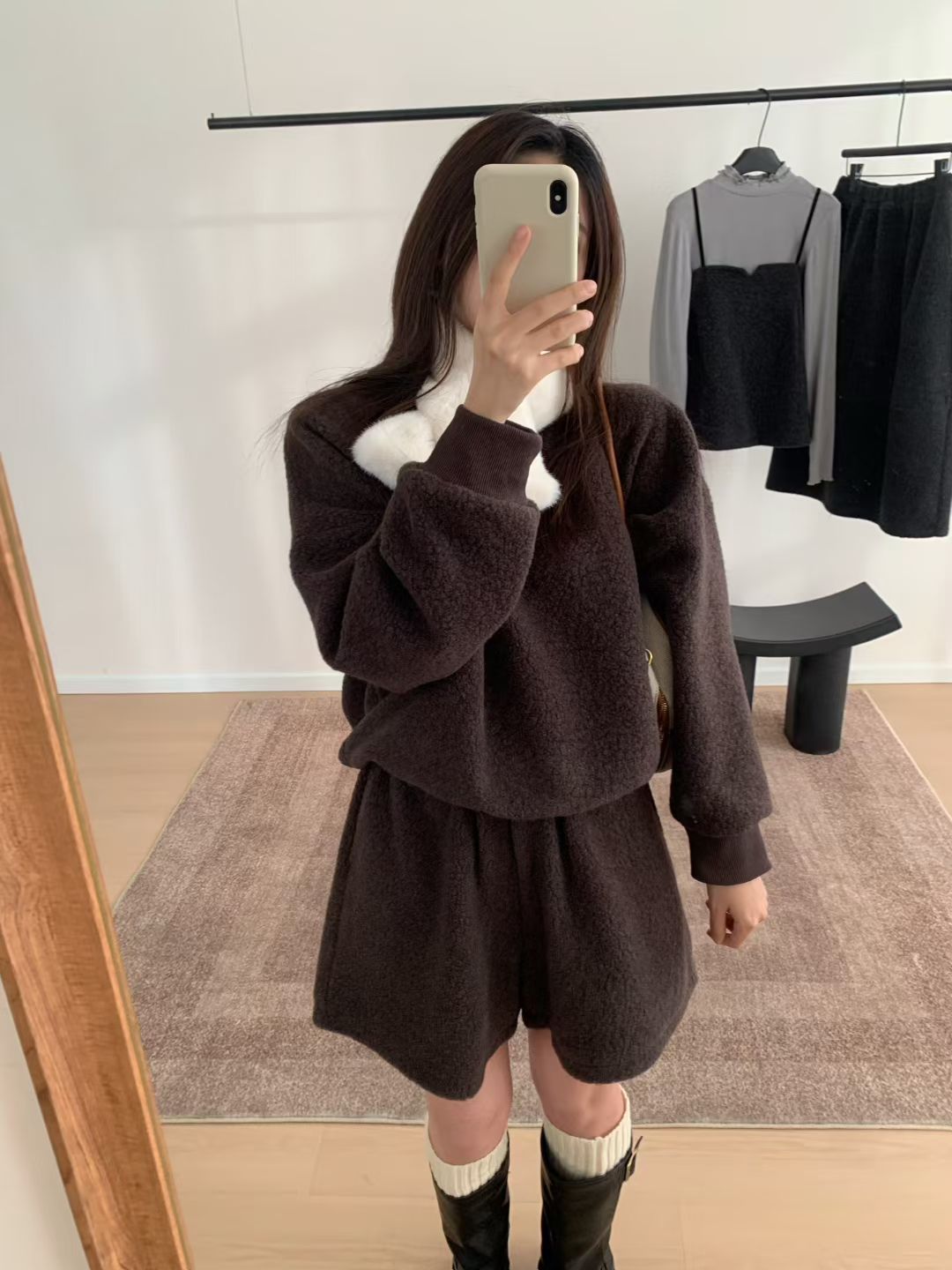 Kelly Designs Fleece Sweatshirt & Faux Fur Scarf 3-Piece Set (Instock)