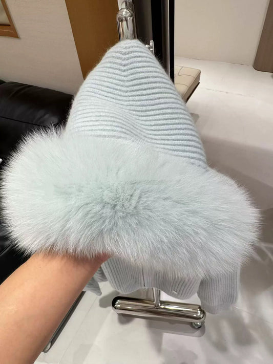 Kelly Designs Fox Fur Zip Up Blue Hoodie (Instock)