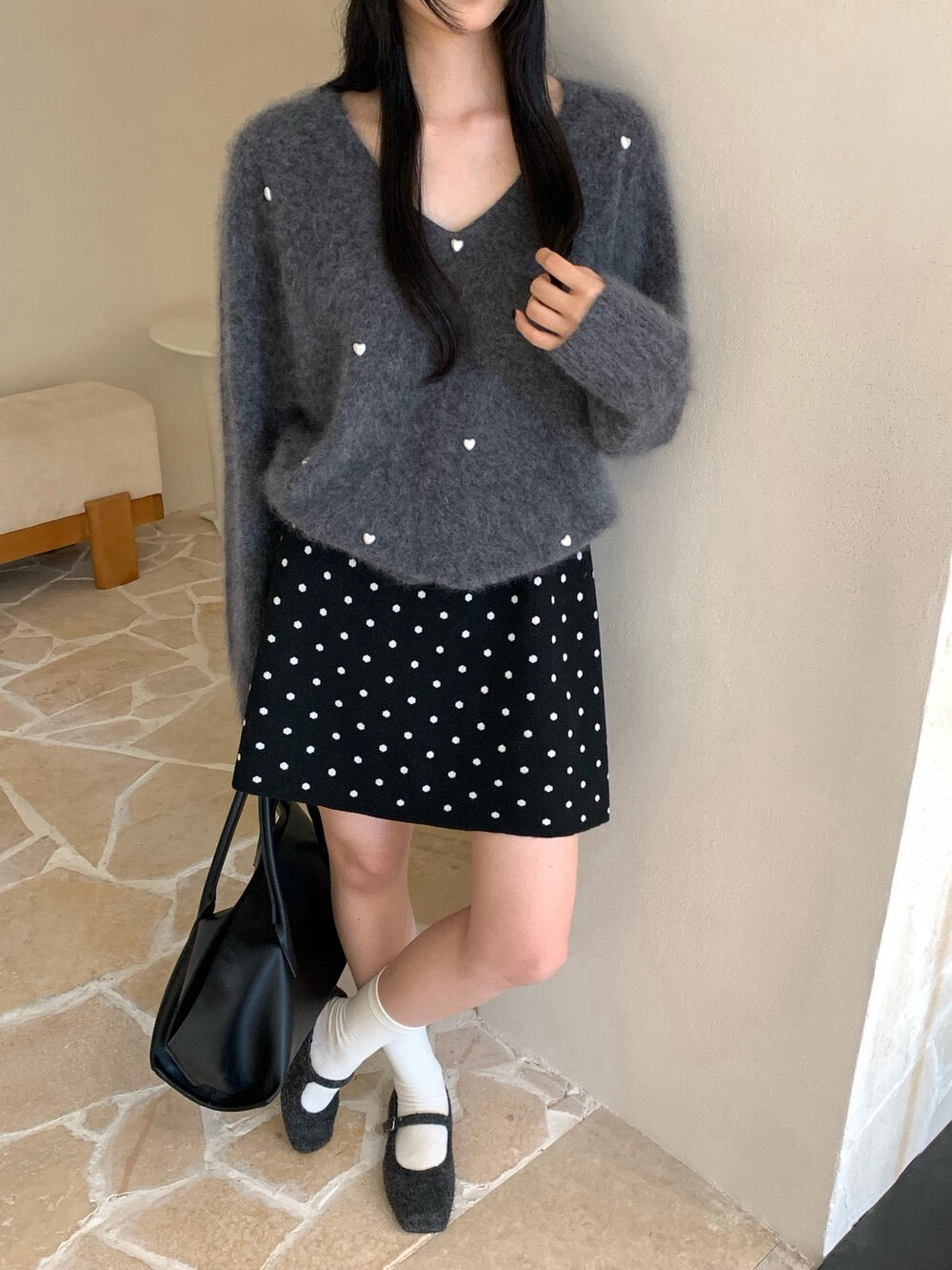 Kelly Designs Multi-Color Cashmere Wool V-Neck Pearl Brushed Sweater (Instock)