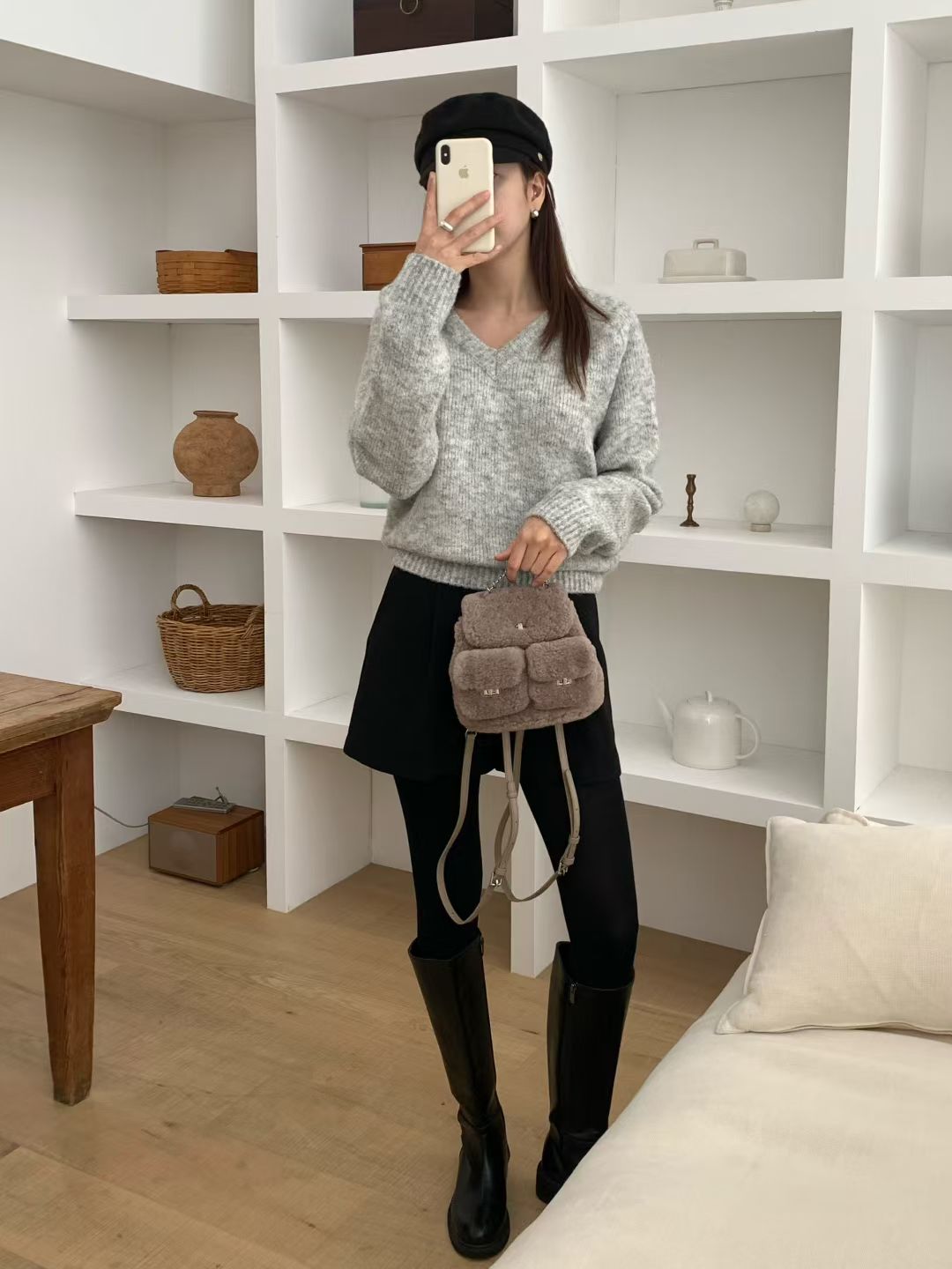 Korean APM Collection Three Colors Shearling Lampwool Backpack(Instock)