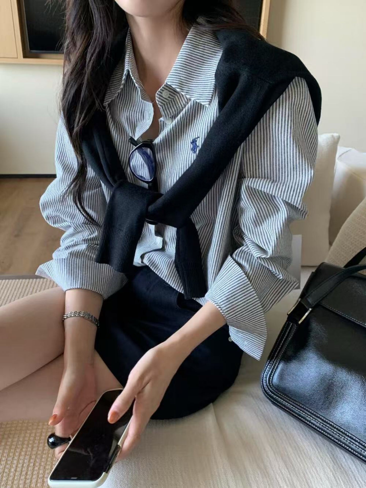 Kelly Designs Embroidery Stripe Blue Blouse (Instock)