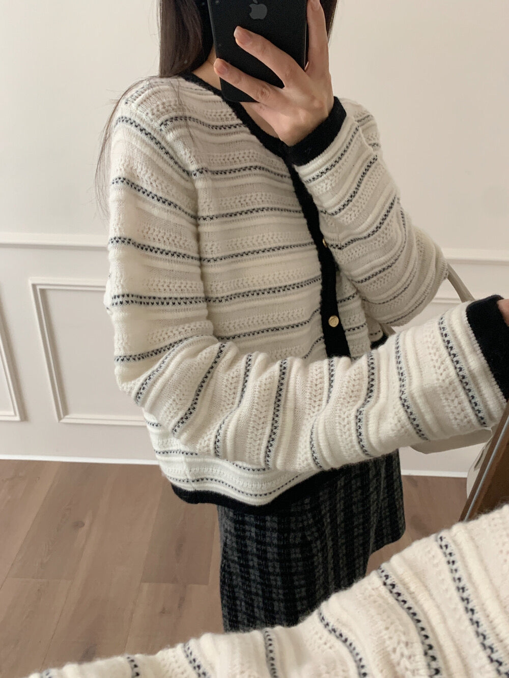 Kelly Designs Tweed-Style Stripe Wool Knit Cardigan (Instock)