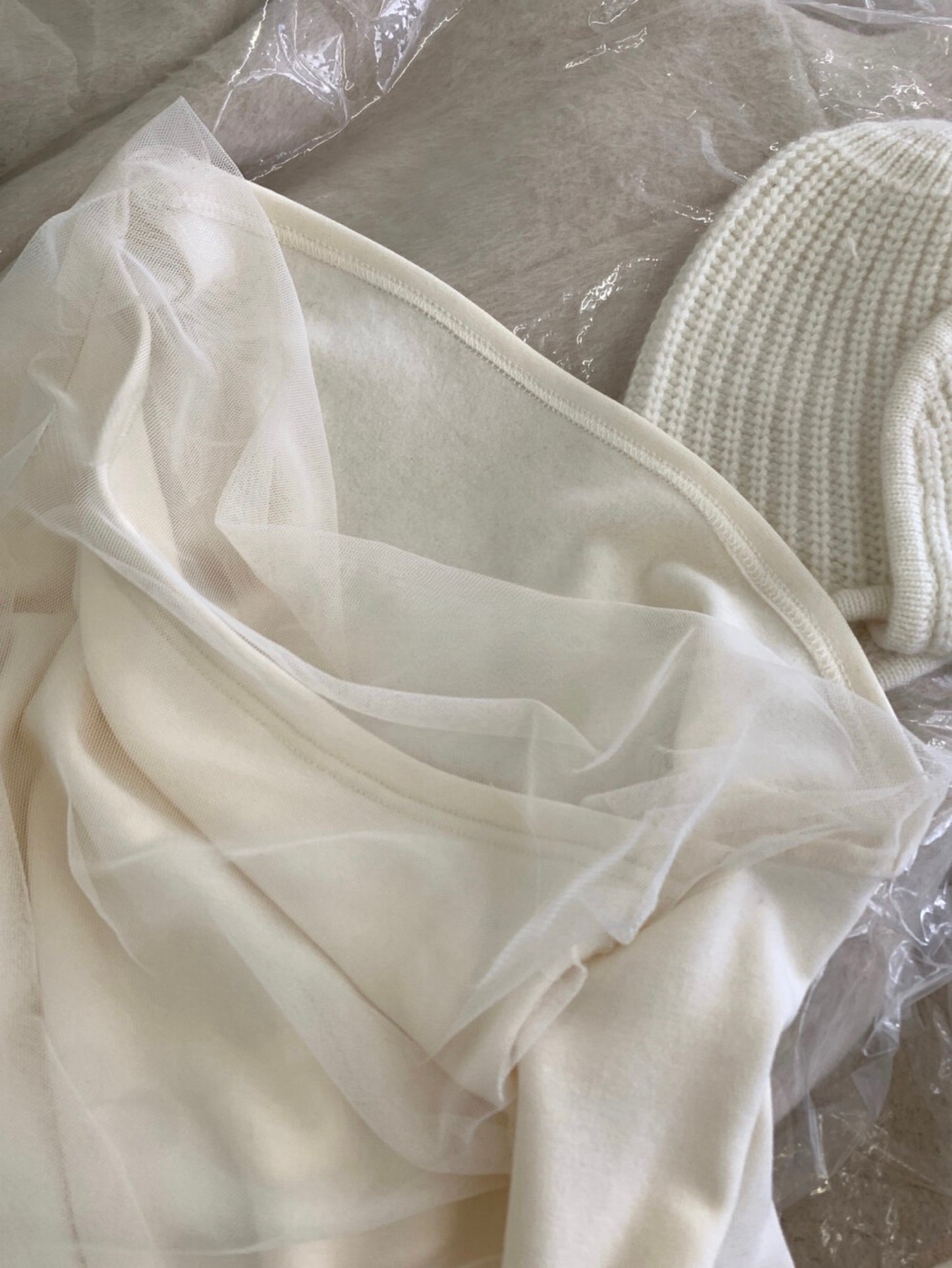 Kelly Designs Off-Shoulder Mesh Ruched Long Sleeve Top (Light Fleece) (Instock)