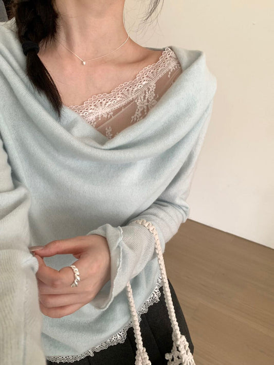 Kelly Designs Wool Lace Off-Shoulder Knit Top (3 Colors) (Instock)